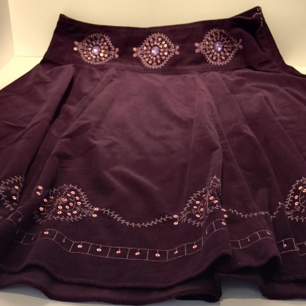 Relativity Deep Purple Embroidered Midi Skirt Vintage Full Corduroy 12
